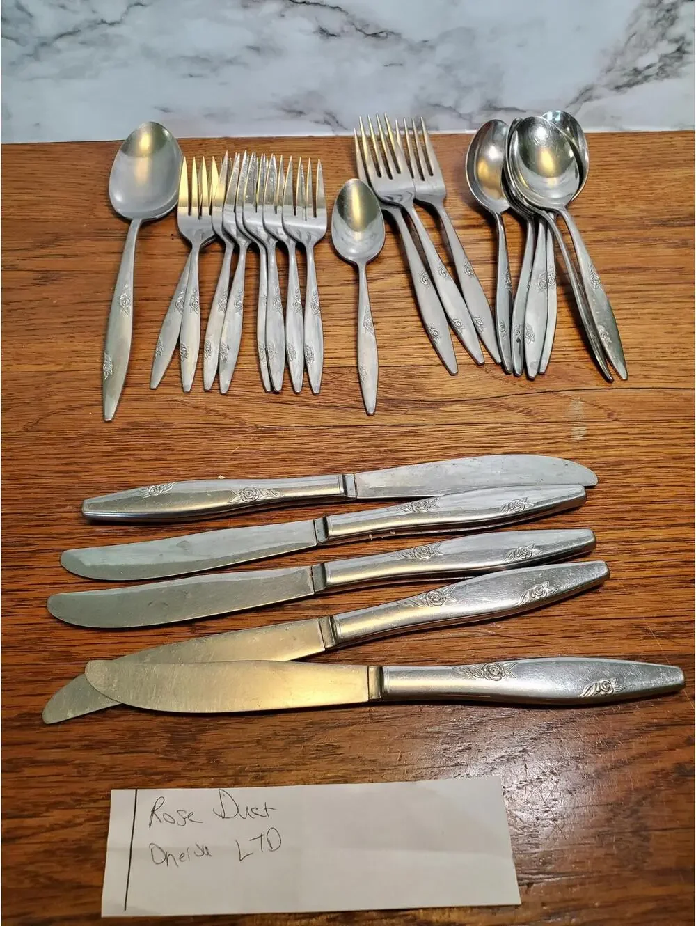 Rose duet, Oneida, Stainless flatware, 19 pieces, Silverware, mcm
